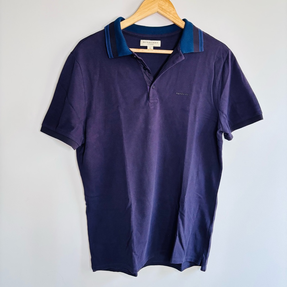 Burberry Men’s Polo Shirt XL Navy Blue Cotton Short Sleeve Collared Designer